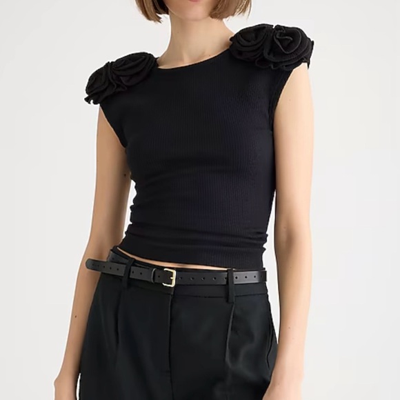 J. Crew Tops - J Crew Womens Vintage Rib Rosette T shirt Sz 3X Black Preppy Casual